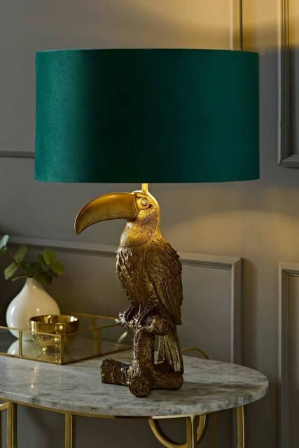 ValueLights Tuki Toucan Velvet Metallic Drum Lamp Shade Brushed Bronze Table Lamp in Bottle Green - image 1