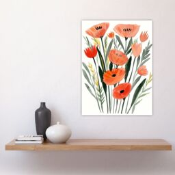 "Artery8 Abstract Wild Poppy Flowers Boho Floral Painting Wall Art Print in Pink - Size: W18"" x H24""" - thumbnail 4