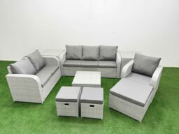 Fimous Patio PE Wicker 9 Seater Outdoor Rattan Furniture Sofa Sets w/ Square Coffee Table Reclining Chair Loveseat Sofa 3 Seater Sofa Stool 2 Side - thumbnail 1