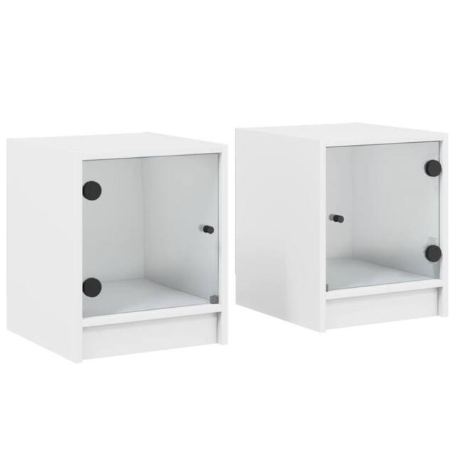 Berkfield Home Bedside Cabinets with Glass Doors 2 pcs White 35x37x42 cm - Size: 35 x 37 x 42 cm - image 1