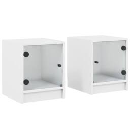 Berkfield Home Bedside Cabinets with Glass Doors 2 pcs White 35x37x42 cm - Size: 35 x 37 x 42 cm