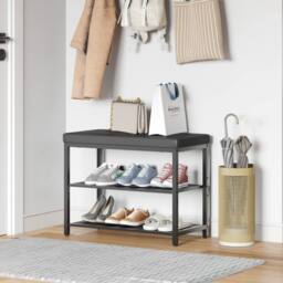 KORVIXA 60cm 3-tier Shoe Rack Bench Padded Cushion Seat in Black - Size: 100 cm - thumbnail 3