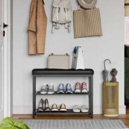 KORVIXA 60cm 3-tier Shoe Rack Bench Padded Cushion Seat in Black - Size: 100 cm - thumbnail 5