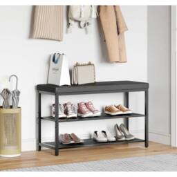 KORVIXA 60cm 3-tier Shoe Rack Bench Padded Cushion Seat in Black - Size: 100 cm - thumbnail 1