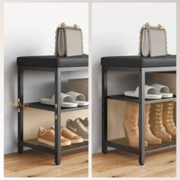 KORVIXA 60cm 3-tier Shoe Rack Bench Padded Cushion Seat in Black - Size: 100 cm - thumbnail 4
