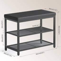 KORVIXA 60cm 3-tier Shoe Rack Bench Padded Cushion Seat in Black - Size: 100 cm - thumbnail 2