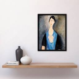 Artery8 Young Woman in Blue Portrait Modigliani Vintage Framed Wall Art Print in Grey - Size: A4 - thumbnail 4