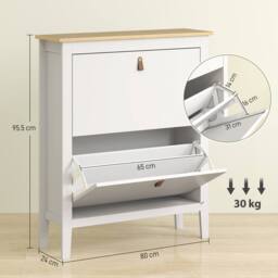 Wyld Haus Rimi White & Oak 2 Drawer Shoe Cabinet with Faux Leather Handles - thumbnail 3