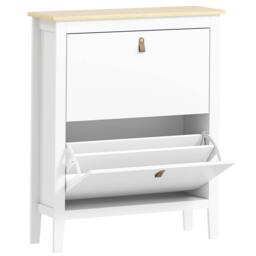 Wyld Haus Rimi White & Oak 2 Drawer Shoe Cabinet with Faux Leather Handles - thumbnail 2
