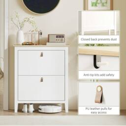 Wyld Haus Rimi White & Oak 2 Drawer Shoe Cabinet with Faux Leather Handles - thumbnail 7