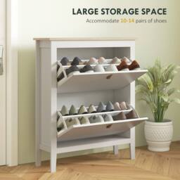 Wyld Haus Rimi White & Oak 2 Drawer Shoe Cabinet with Faux Leather Handles - thumbnail 4