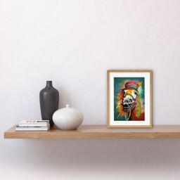 "Artery8 Wall Art Print Hippie Horse with Multicoloured Hat & Bridles Artwork Framed 9X7 Inch in Beige - Size: W7"" x H9""" - thumbnail 2