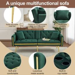 BTM Two seater sofa bed with adjustable backrest & cup holders in Green - thumbnail 3