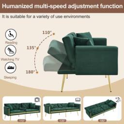BTM Two seater sofa bed with adjustable backrest & cup holders in Green - thumbnail 6