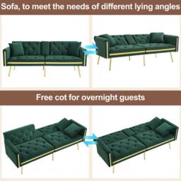 BTM Two seater sofa bed with adjustable backrest & cup holders in Green - thumbnail 7