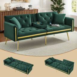 BTM Two seater sofa bed with adjustable backrest & cup holders in Green - thumbnail 1