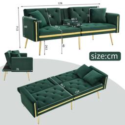 BTM Two seater sofa bed with adjustable backrest & cup holders in Green - thumbnail 4