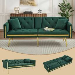 BTM Two seater sofa bed with adjustable backrest & cup holders in Green - thumbnail 2