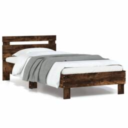 Berkfield Home Durable Bed Frame without Mattress with LED Lights Smoked Oak 90x in Brown - thumbnail 2