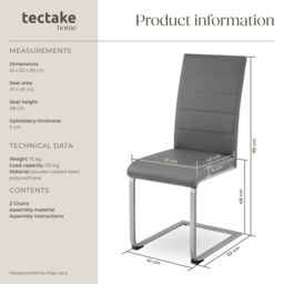 tectake Dining Chairs Bettina Set Of 6 - Grey - Size: 6 Pack - thumbnail 6