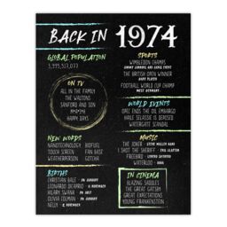 "Artery8 Men's Wall Art Print 50th Birthday Anniversary Idea Chalk Board Aesthetic For Him Born in 1974 in Black - Size: W12"" x H16""" - thumbnail 1