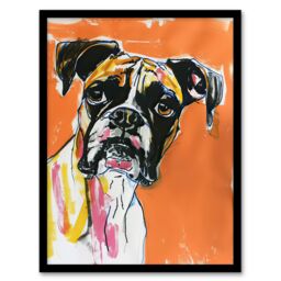 "Artery8 Boxer Dog Lover Modern Pet Portrait Orange Framed Wall Art - Size: W12"" x H16""" - thumbnail 1
