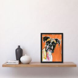"Artery8 Boxer Dog Lover Modern Pet Portrait Orange Framed Wall Art - Size: W12"" x H16""" - thumbnail 4