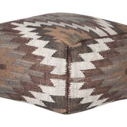 Wyld and Coco Multicolour Jute Wool Pouffe Handwoven Geometric Footstool in Beige - thumbnail 2