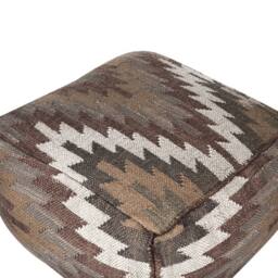 Wyld and Coco Multicolour Jute Wool Pouffe Handwoven Geometric Footstool in Beige - thumbnail 3
