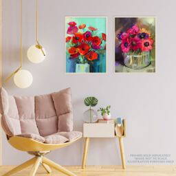 Artery8 Wall Art Print Pack of 2 A4 Red & Purple Poppy Flowers Bouquet Vase Floral Botanical Oil Painting Living Room s Set - thumbnail 3