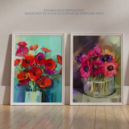 Artery8 Wall Art Print Pack of 2 A4 Red & Purple Poppy Flowers Bouquet Vase Floral Botanical Oil Painting Living Room s Set - thumbnail 6