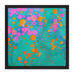 "Artery8 Wall Art Print Modern Abstract Pink Orange Circles On Teal Colourful Square Framed Picture 16X16 Inch in Black - Size: W16"" x H16""" - thumbnail 1