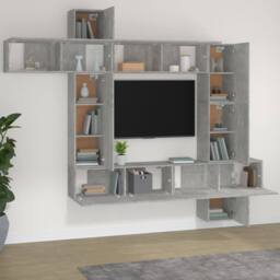 Berkfield Home 9 Piece TV Cabinet Set Concrete Grey Engineered Wood - thumbnail 3