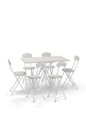 Living and Home 7pcs Folding Table and 6 Chairs Set Indoor Outdoor Bistro Kitchen Dining Set Furniture in White - thumbnail 1