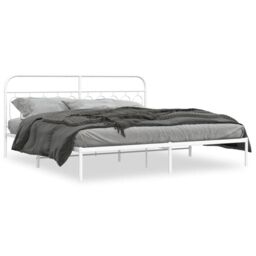 Berkfield Home Metal Bed Frame without Mattress with Headboard White 200x200cm - Size: 200x200 cm - thumbnail 2