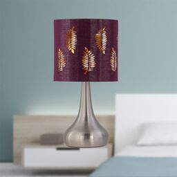 First Choice Lighting Romana - Brushed Chrome Touch Table Lamp with Burgundy Fern Shade in Silver - thumbnail 2