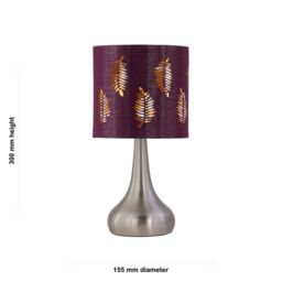 First Choice Lighting Romana - Brushed Chrome Touch Table Lamp with Burgundy Fern Shade in Silver - thumbnail 4
