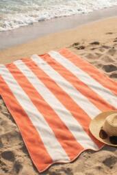 Allure Bath Fashions Large Scalloped Striped Beach Towel - 100% Cotton in Burnt Orange - thumbnail 4