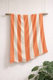Allure Bath Fashions Large Scalloped Striped Beach Towel - 100% Cotton in Burnt Orange - thumbnail 2