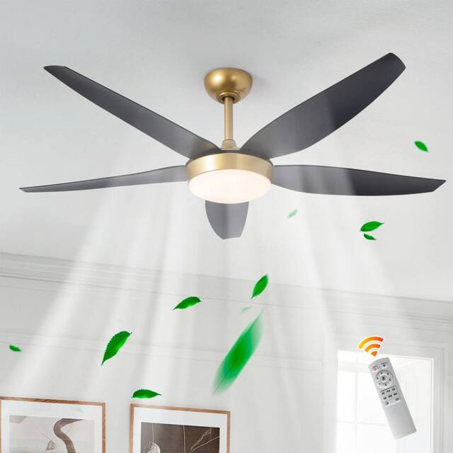 NIVOR 142cm 5 Blade Reversible Ceiling Fan With LED Light & Remote Control in Jet Black - image 1