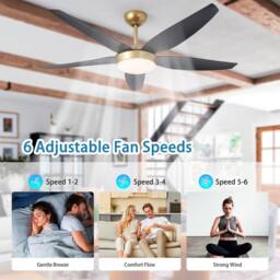 NIVOR 142cm 5 Blade Reversible Ceiling Fan With LED Light & Remote Control in Jet Black - thumbnail 4