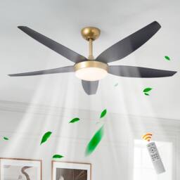 NIVOR 142cm 5 Blade Reversible Ceiling Fan With LED Light & Remote Control in Jet Black