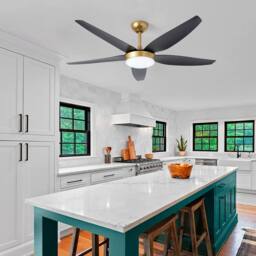 NIVOR 142cm 5 Blade Reversible Ceiling Fan With LED Light & Remote Control in Jet Black - thumbnail 7