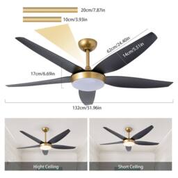 NIVOR 142cm 5 Blade Reversible Ceiling Fan With LED Light & Remote Control in Jet Black - thumbnail 2