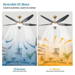 NIVOR 142cm 5 Blade Reversible Ceiling Fan With LED Light & Remote Control in Jet Black - thumbnail 3