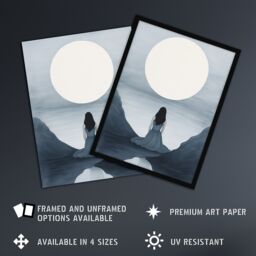 Artery8 Wall Art Print In Love with the Full Moon Monotone Elegant Grey Framed - Size: A4 - thumbnail 2