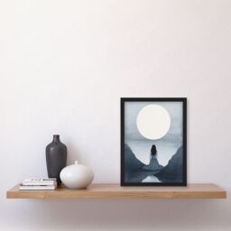 Artery8 Wall Art Print In Love with the Full Moon Monotone Elegant Grey Framed - Size: A4 - thumbnail 4