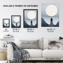 Artery8 Wall Art Print In Love with the Full Moon Monotone Elegant Grey Framed - Size: A4 - thumbnail 3