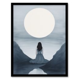 Artery8 Wall Art Print In Love with the Full Moon Monotone Elegant Grey Framed - Size: A4 - thumbnail 1