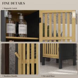 Wyld Haus Lettari Retro Bamboo Blend Bathroom Storage Cabinet Black & Natural - thumbnail 8